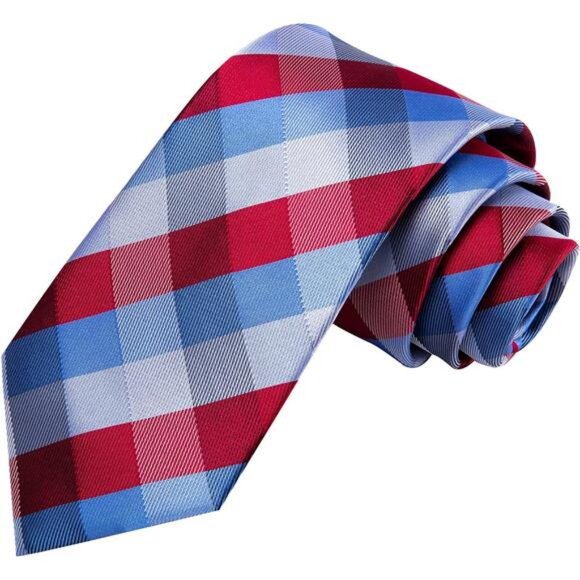 Mens Paisley Striped Tie WOVEN Necktie for Men Red Blue - Picture 4 of 5